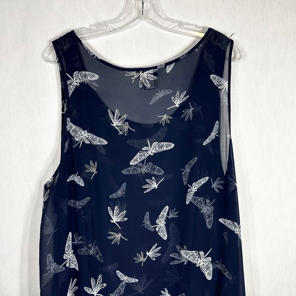 Torrid Plus Size 3X Tank Top Navy Blue Dragonfly Print Ruffle High‎ Low 1562 - Picture 7 of 10